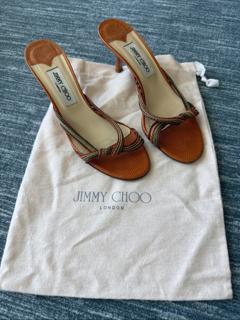 Jimmy Choo Orange Braided Strappy Mule Heels